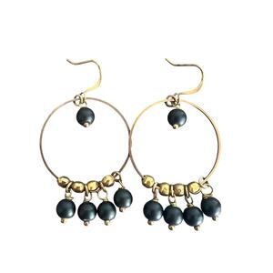 🍭6/$30 Black and gold dangle drop beaded bauble hoop earrings